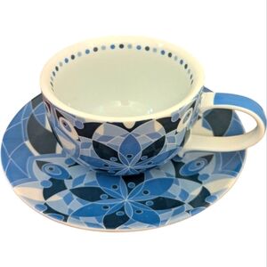 Whistling Kettle Blue Geoflower Teacup and Saucer Set